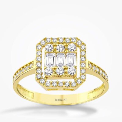 Altın Baget Yüzük - Baroni Diamond