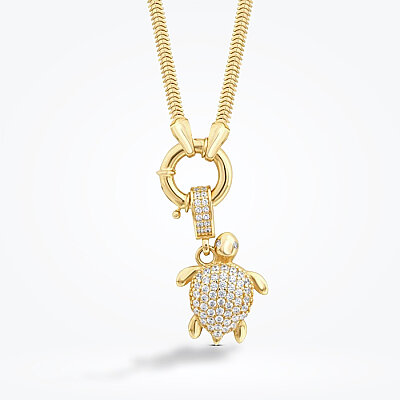 Altın Balık Sırtı Zincirli Kaplumbağa Kolye - Baroni Diamond (1)