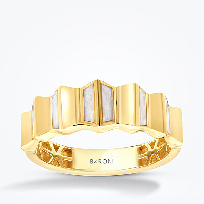 Altın Beyaz Mineli Desenli Trend Yüzük - Baroni Diamond