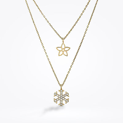 Altın Çiçek ve Kar Tanesi Çift Kolye - Baroni Diamond (1)