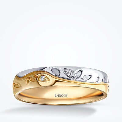 Altın Çift Renk Desenli Alyans - Baroni Diamond