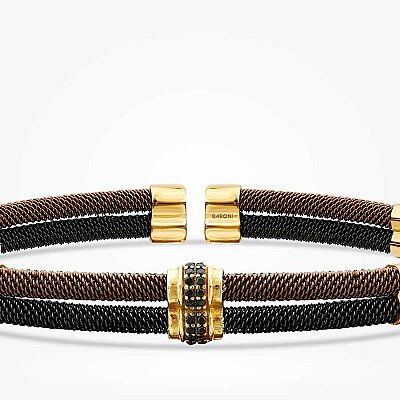Altın Çift Sıralı Taş Detaylı Erkek Bileklik - Baroni Diamond (1)