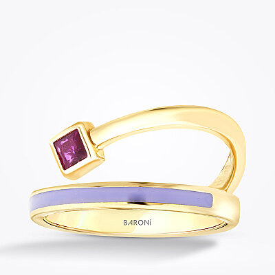 Altın Fuşya Taşlı Mor Mineli Trend Yüzük - Baroni Diamond