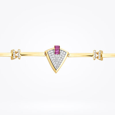 Altın Fuşya Taşlı Üçgen Trend Bileklik - Baroni Diamond