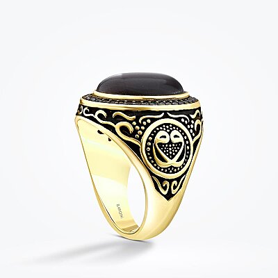 Altın Gri Kedi Gözü Tuğralı Erkek Yüzük - Baroni Diamond (1)