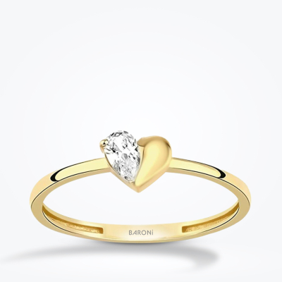 Altın Kalpli Trend Yüzük - Baroni Diamond