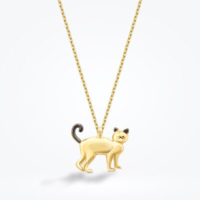 Altın Kedi Trend Kolye - Baroni Diamond