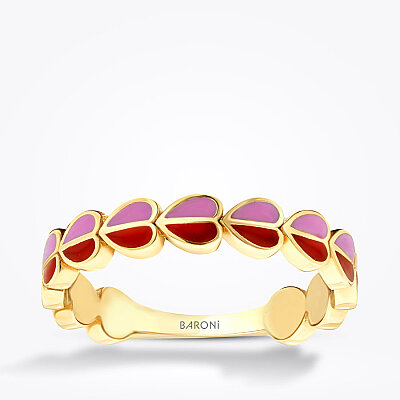 Altın Kırmızı Pembe Mineli Kalp Yüzük - Baroni Diamond