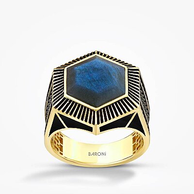 Altın Labradorit Geometrik Yüzük - Baroni Diamond