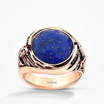 Altın Lapis Lazuli Erkek Yüzük - Baroni Diamond