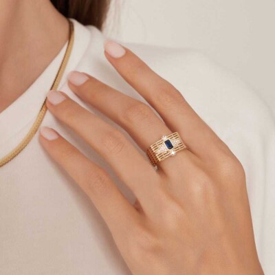 Altın Mavi Taşlı Trend Yüzük - Baroni Diamond