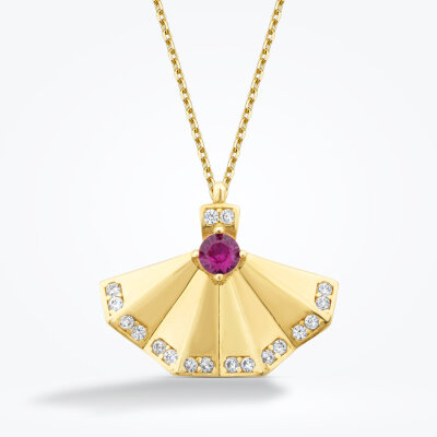 Altın Mor Taşlı Yelpaze Kolye - Baroni Diamond (1)