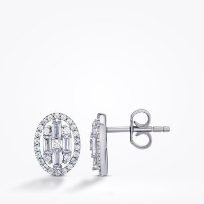 Altın Oval Baget Küpe - Baroni Diamond