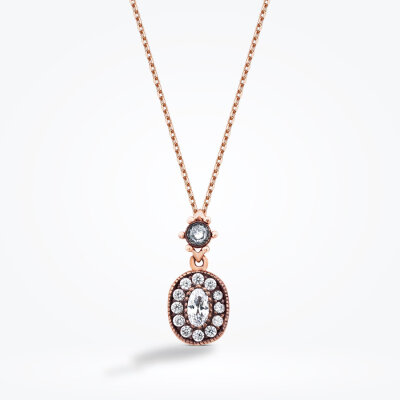 Altın Oval Taşlı Kolye - Baroni Diamond