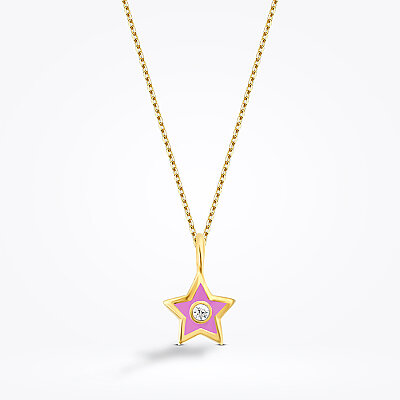 Altın Pembe Mineli Taşlı Yıldız Kolye - Baroni Diamond