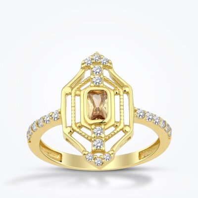 Altın Renkli Baget Taşlı Yüzük - Baroni Diamond