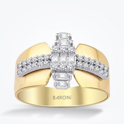 Altın Taşlı Baget Yüzük - Baroni Diamond