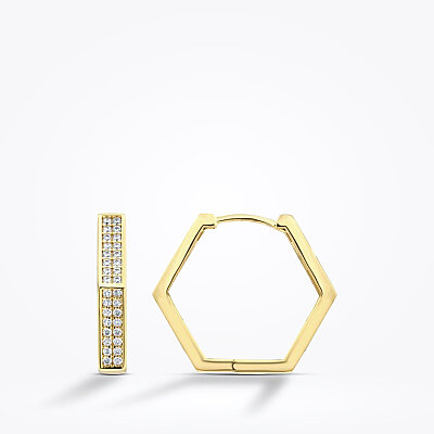 Altın Taşlı Beşgen Küpe - Baroni Diamond