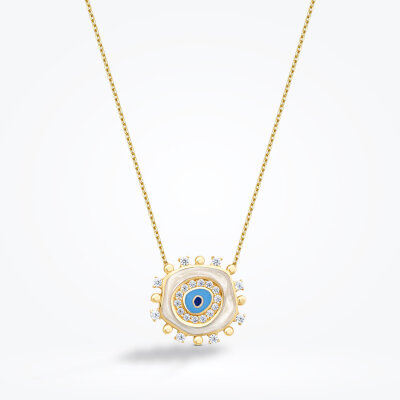 Altın Taşlı Beyaz Nazar Kolye - Baroni Diamond (1)
