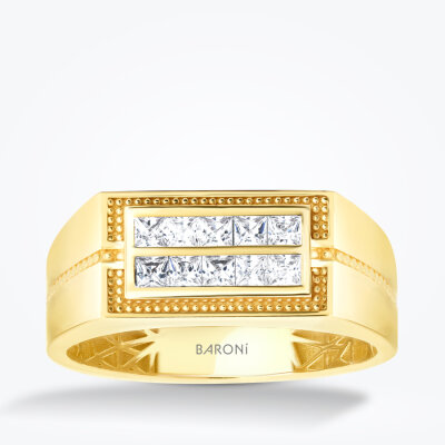 Altın Taşlı Erkek Yüzük - Baroni Diamond