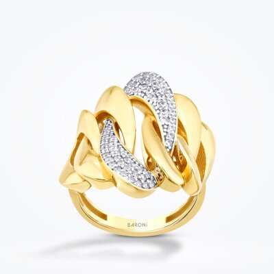 Altın Taşlı Geometrik Zincir Yüzük - Baroni Diamond