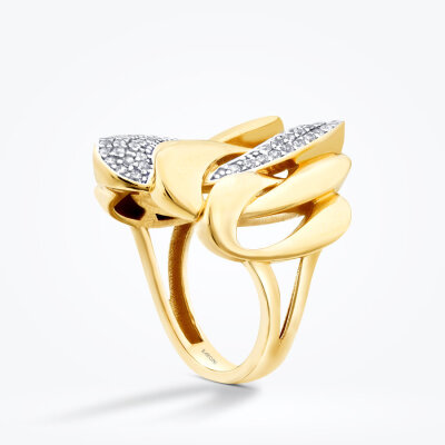 Altın Taşlı Geometrik Zincir Yüzük - Baroni Diamond (1)