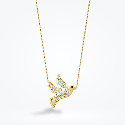 Altın Taşlı Güvercin Kolye - Baroni Diamond
