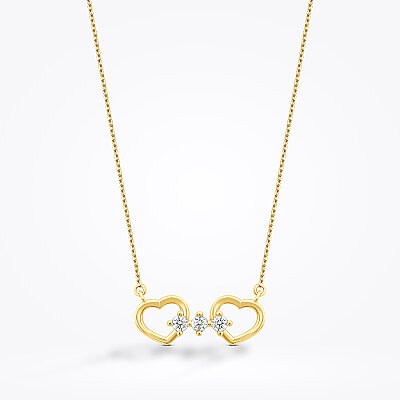 Altın Taşlı İki Kalp Kolye - Baroni Diamond
