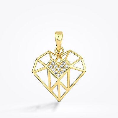 Altın Taşlı Kalp Kolye Ucu - Baroni Diamond
