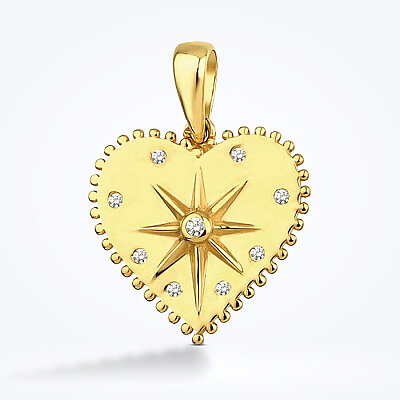 Altın Taşlı Kalp Kuzey Yıldızlı Kolye Ucu - Baroni Diamond (1)