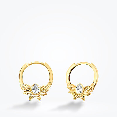 Altın Taşlı Lotus Halka Küpe - Baroni Diamond
