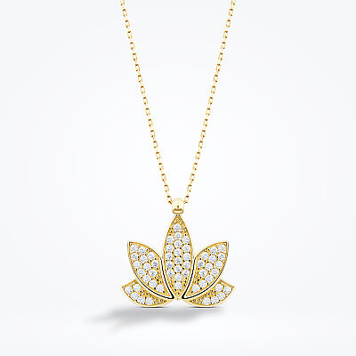 Altın Taşlı Lotus Kolye - Baroni Diamond