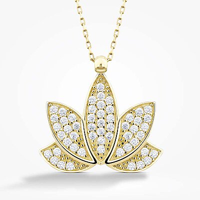 Altın Taşlı Lotus Kolye - Baroni Diamond (1)
