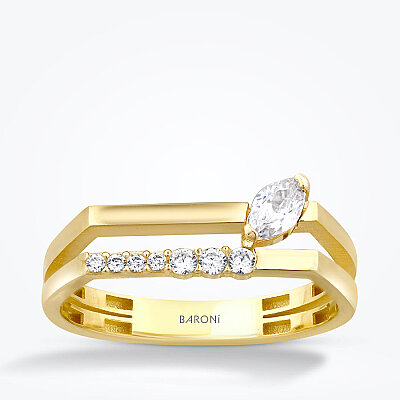 Altın Taşlı Trend Yüzük - Baroni Diamond