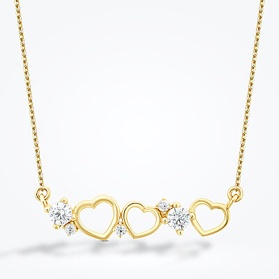 Altın Taşlı Üç Kalp Kolye - Baroni Diamond (1)
