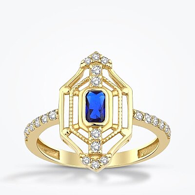 Altın Mavi Taşlı Yüzük - Baroni Diamond