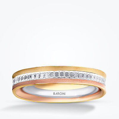 Altın Üç Renk Desenli Alyans - Baroni Diamond