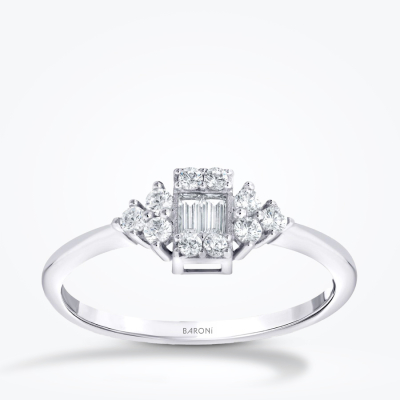 Altın Yan Taşlı Baget Yüzük - Baroni Diamond