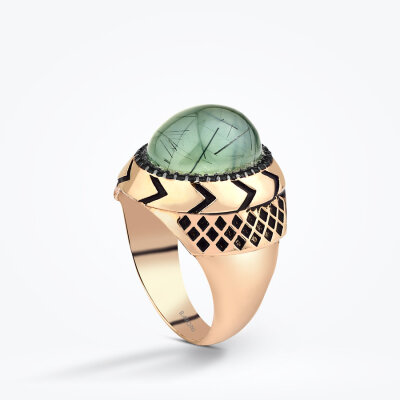 Altın Yeşil Taşlı Erkek Yüzük - Baroni Diamond (1)