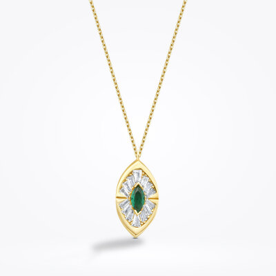 Altın Yeşil Taşlı Markiz Kolye - Baroni Diamond (1)