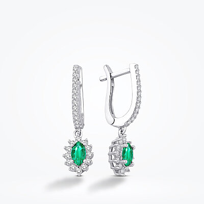 Altın Yeşil Taşlı Markiz Küpe - Baroni Diamond