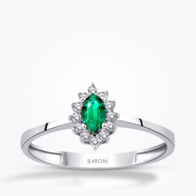 Altın Yeşil Taşlı Markiz Yüzük - Baroni Diamond