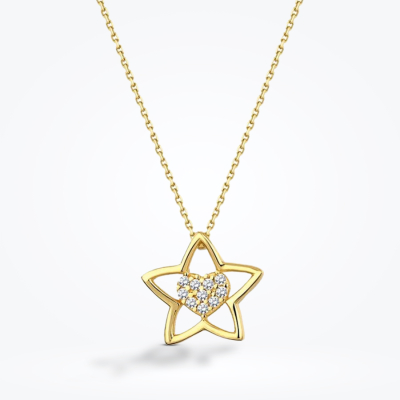 Altın Yıldız Kalp Kolye - Baroni Diamond
