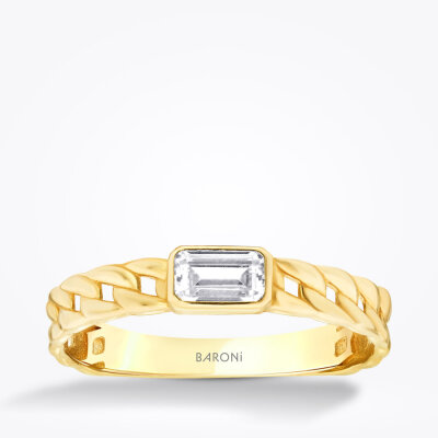 Altın Zincir Detaylı Baget Yüzük - Baroni Diamond