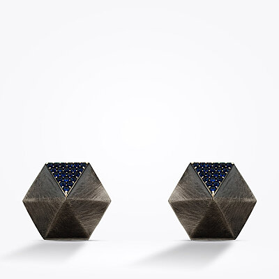 Gümüş Hegzagonal Kol Düğmesi - Lacivert - Baroni Diamond