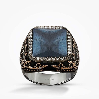 Gümüş Mavi Erkek Yüzük - Baroni Diamond